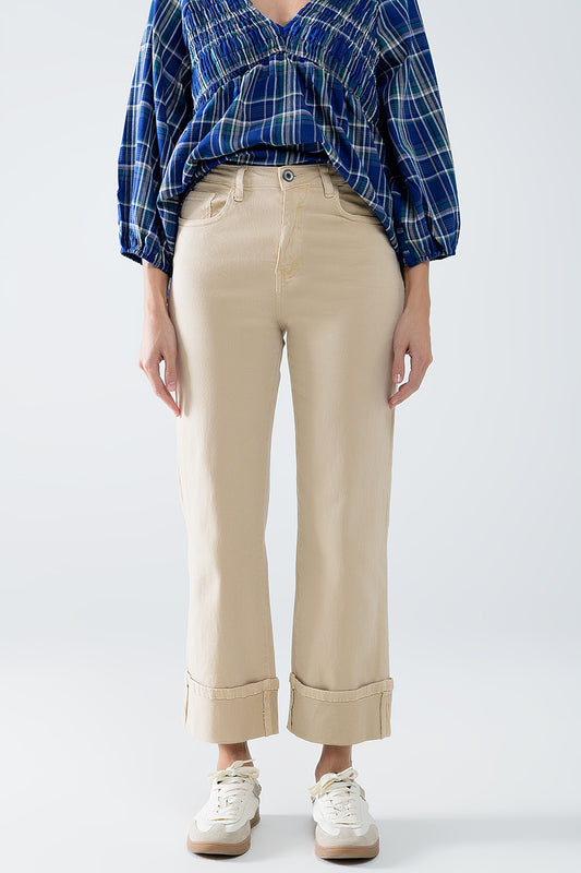 Straight leg Pants with cropped hem in dark beige - Coloured Jeans