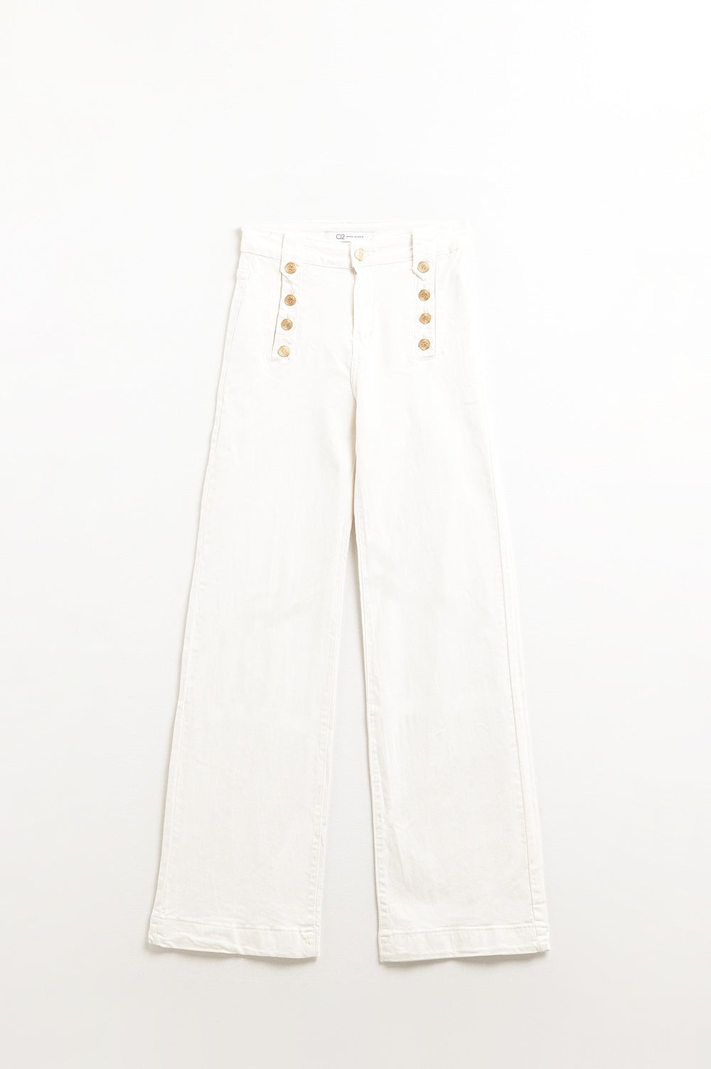 Straight Jeans With Gold Buttons At the Side in White - trousers