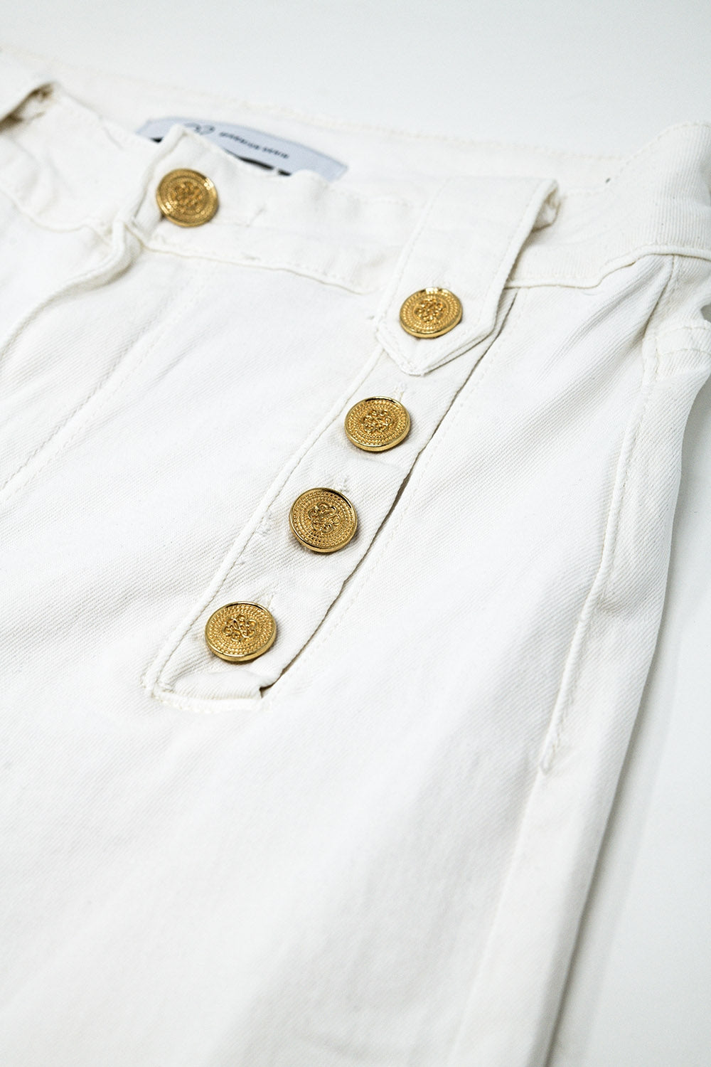 Straight Jeans With Gold Buttons At the Side in White - trousers