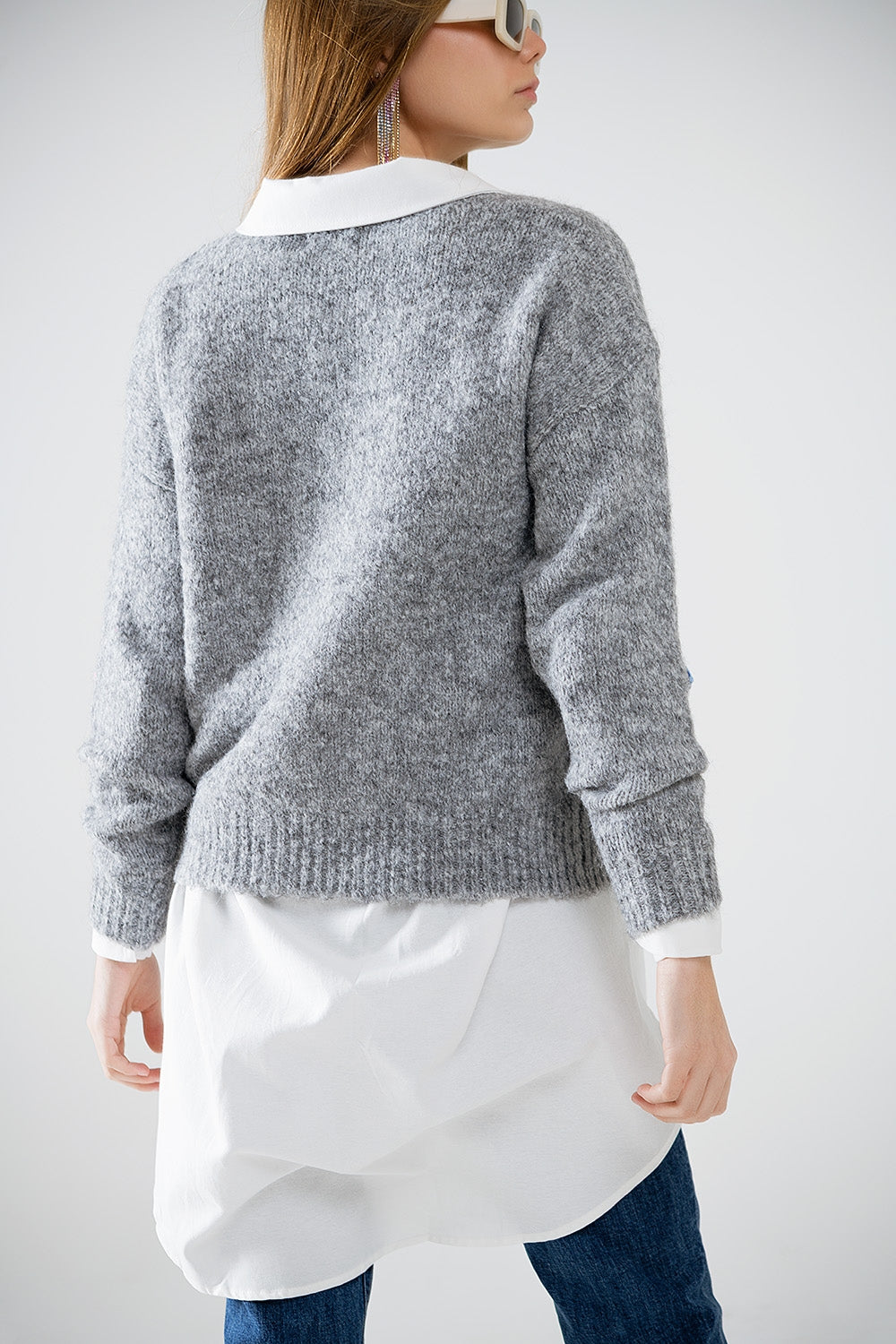 grey sweater With Embroidered Stars - jumper