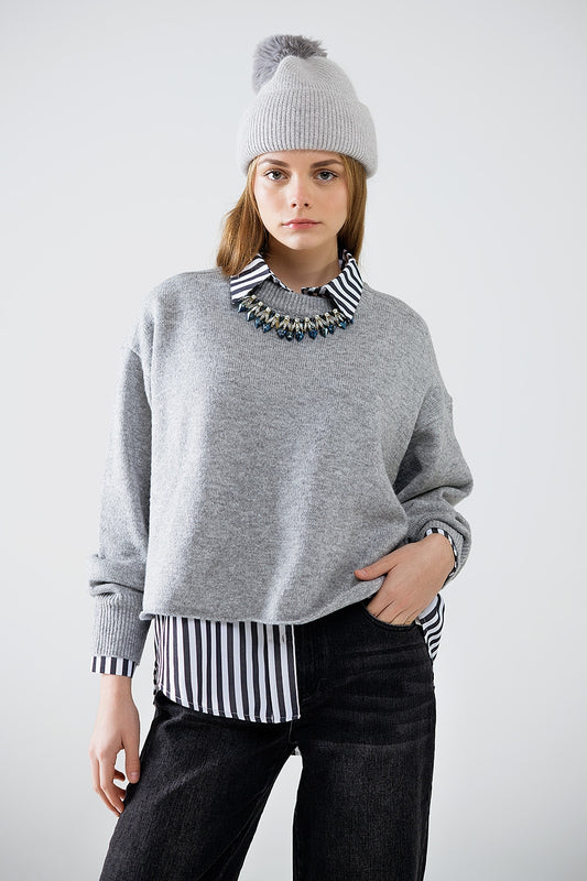 Soft knit grey jumper with balloon sleeves - jumper
