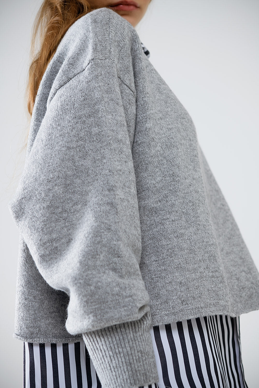 Soft knit grey jumper with balloon sleeves - jumper