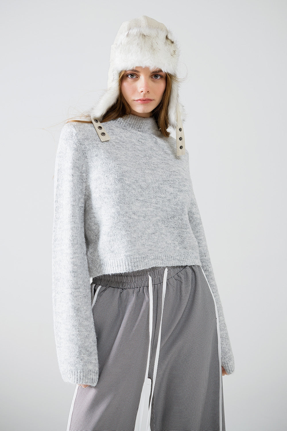 Grey jersey with long sleeves and open back detail - jumper