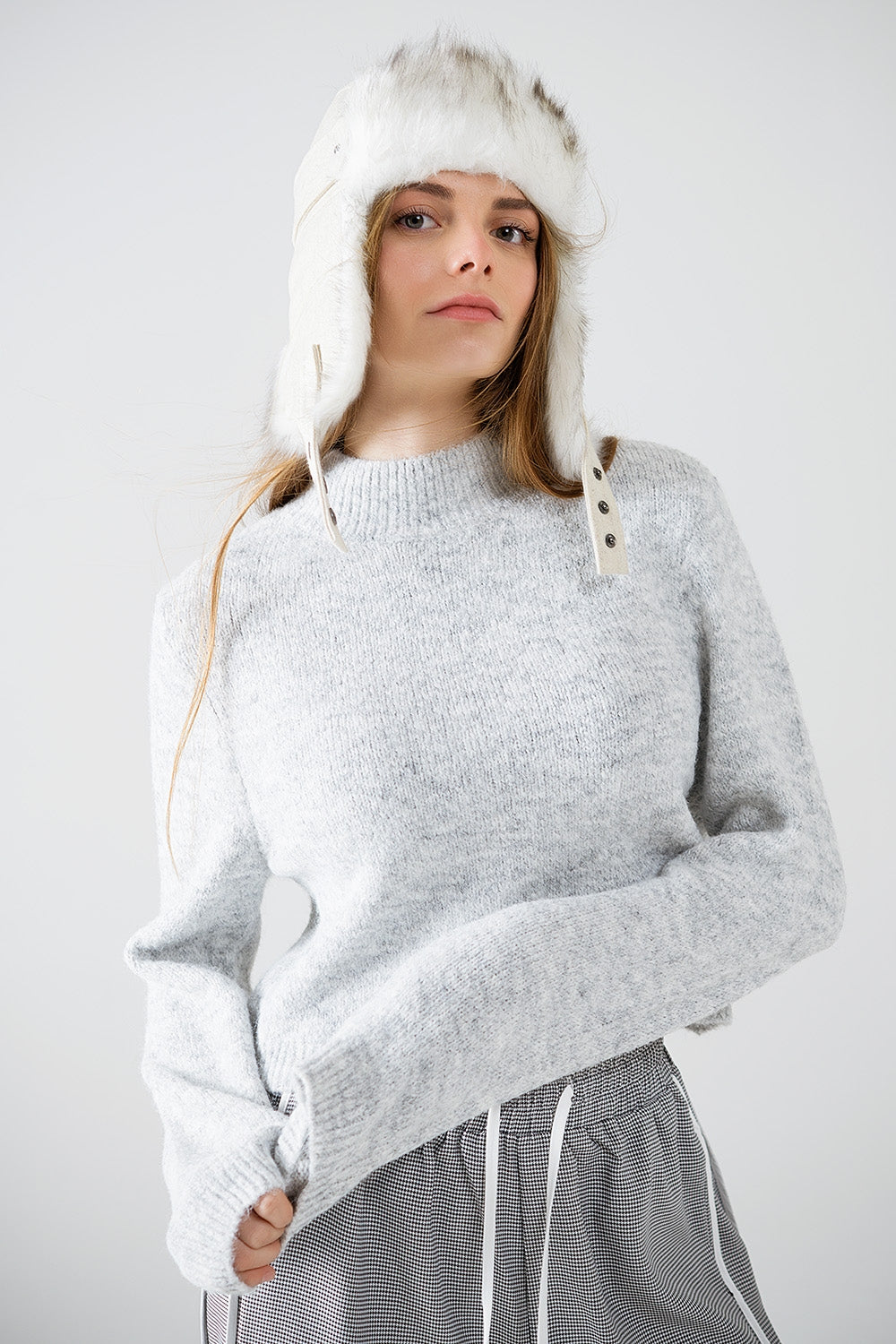 Grey jersey with long sleeves and open back detail - jumper