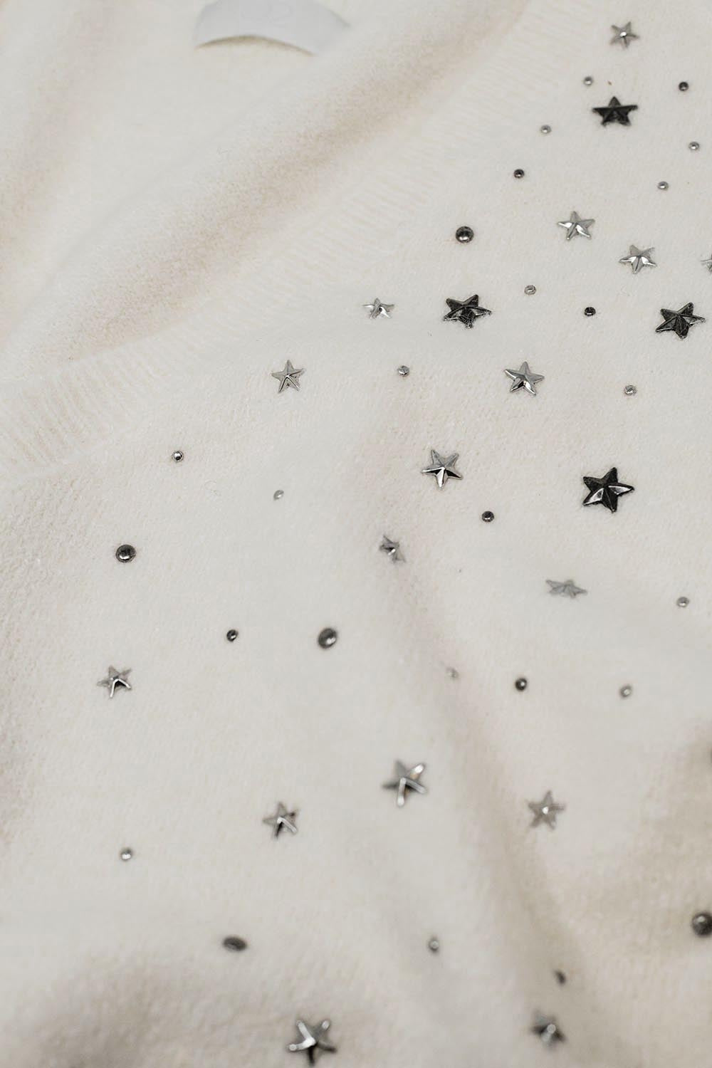 V-neck sweater embellished with metallic stars