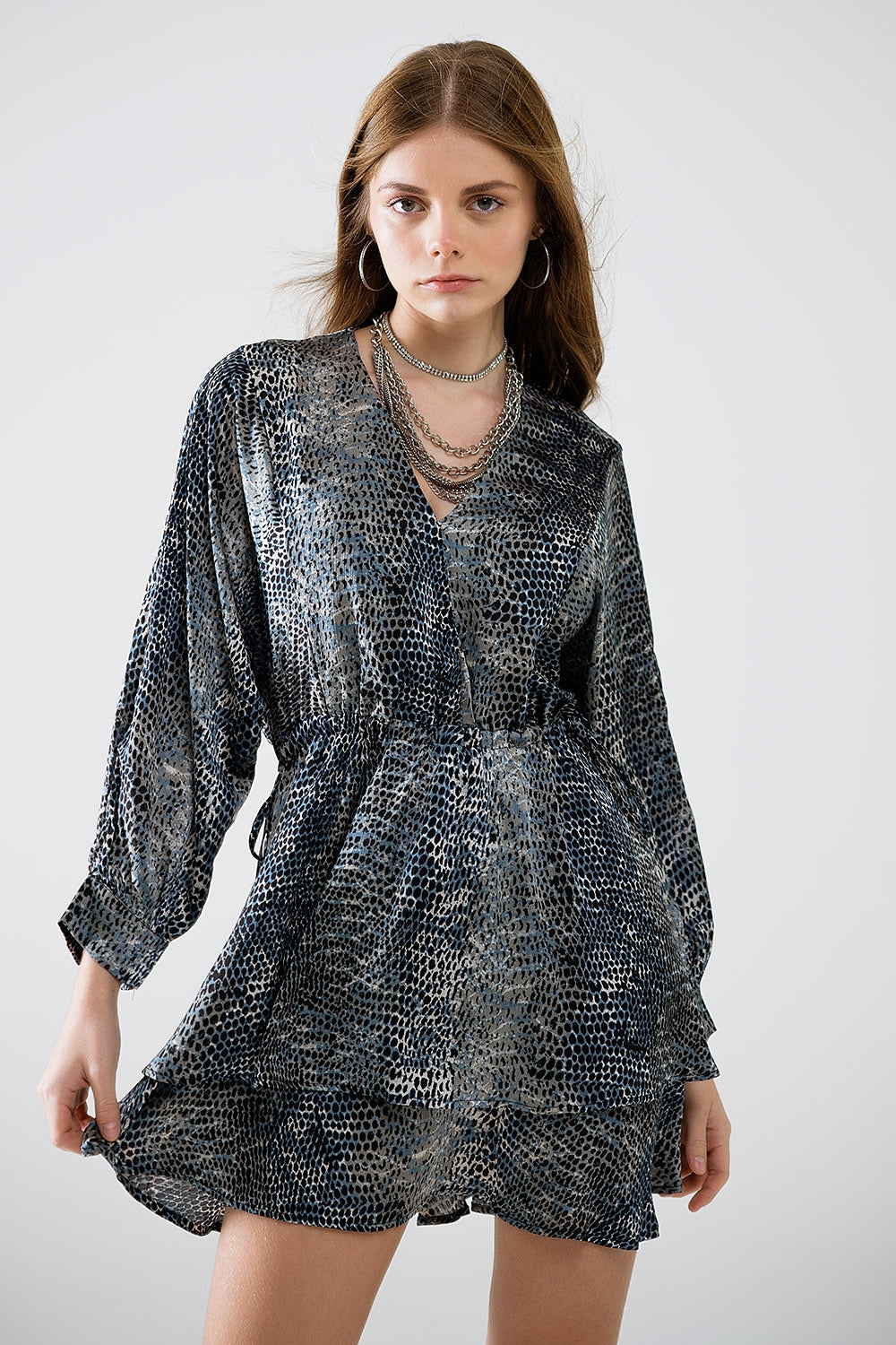 chiffon dress in grey leopard print - dress