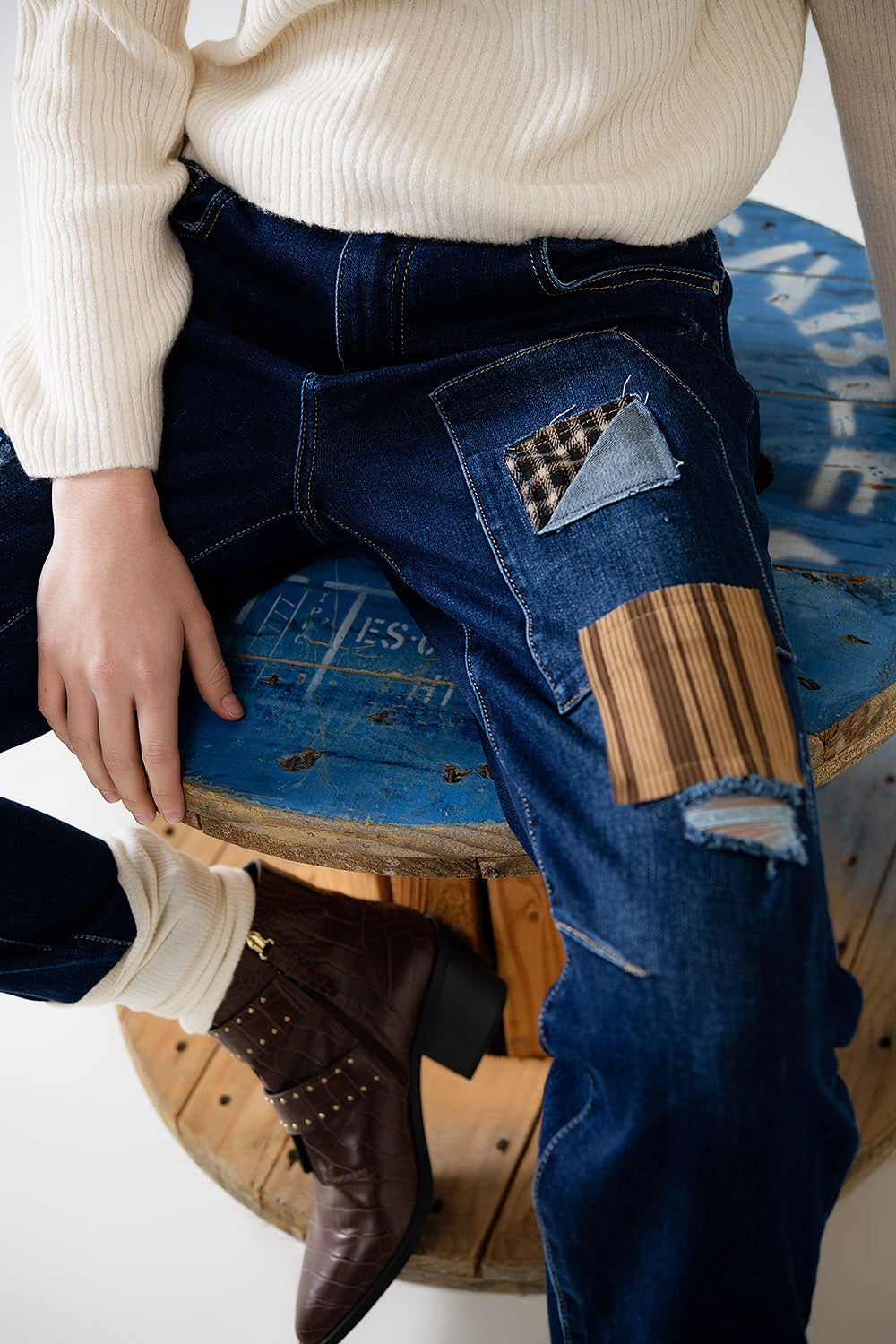 relaxed denim with patches - Denim