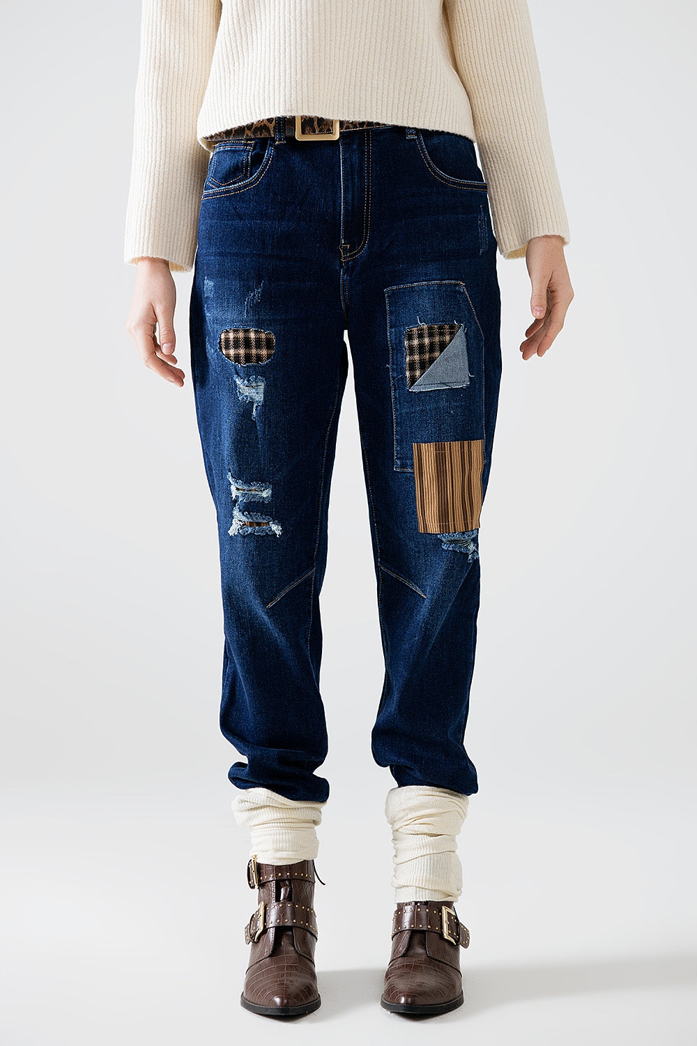 relaxed denim with patches - Denim