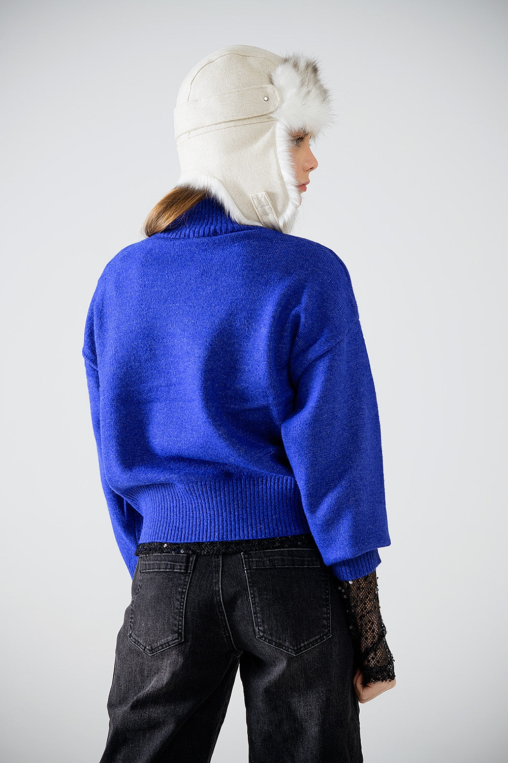 chunky knit sweater in blue with turtleneck - jumper