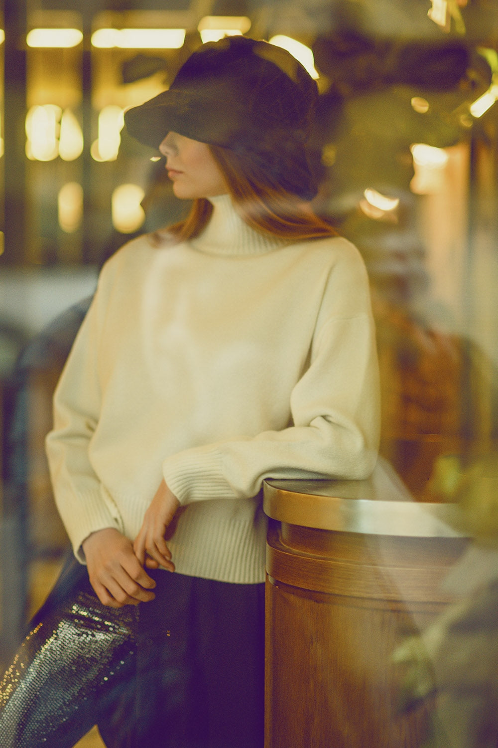 chunky knit sweater in ecru with turtleneck