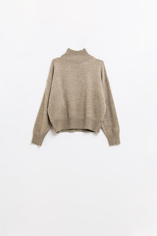 chunky knit sweater in beige with turtleneck - jumper