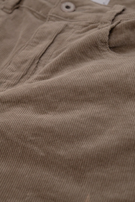 Dark Beige Corduroy flare pants with leopard print at the bottom - trousers
