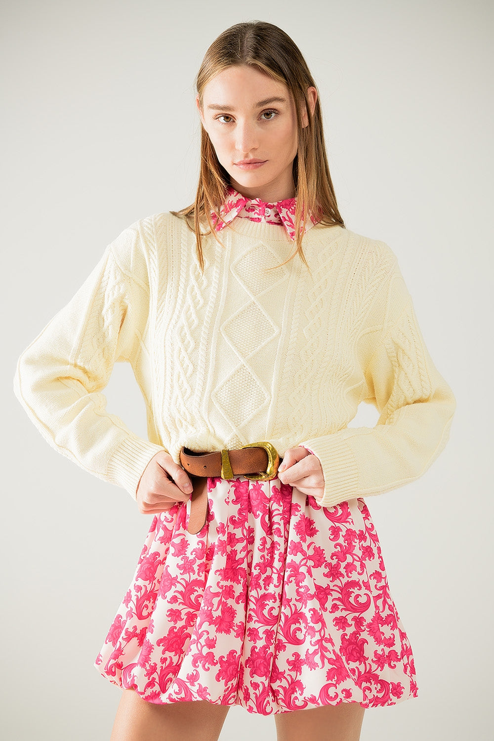 Cream soft knit sweater with cable pattern - jumper