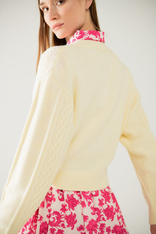 Cream soft knit sweater with cable pattern - jumper