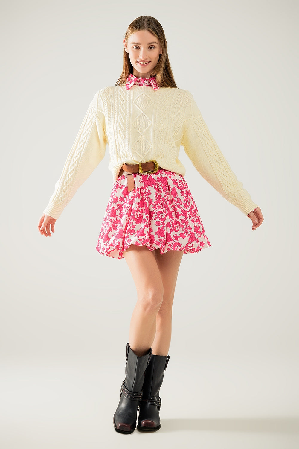 Cream soft knit sweater with cable pattern - jumper