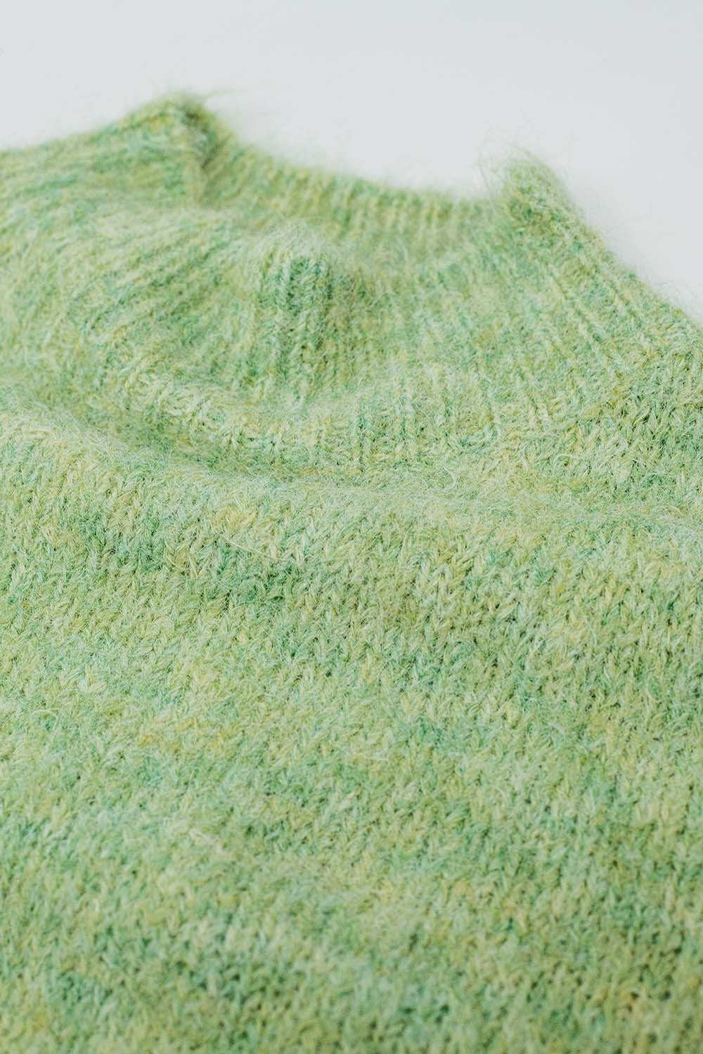 Fluffy light green sweater with high neck and balloon sleeves - jumper