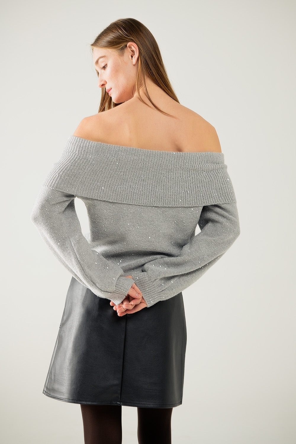 Grey boat neck sweater with sequins - jumper