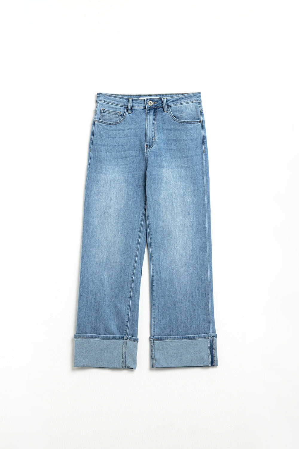Roll hem jeans in mid blue - Denim