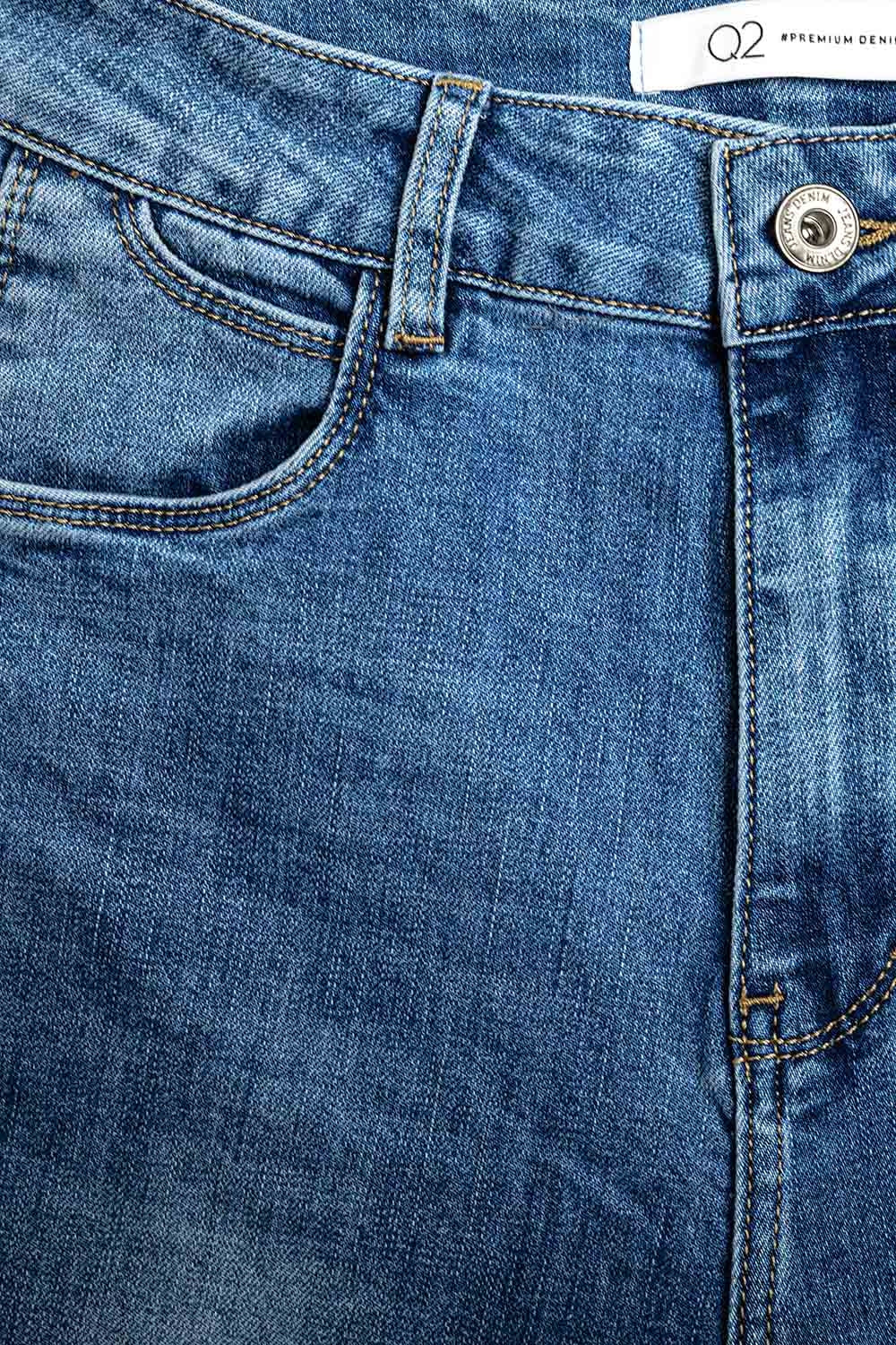 straight fit cuffed jeans with mid wash - Denim