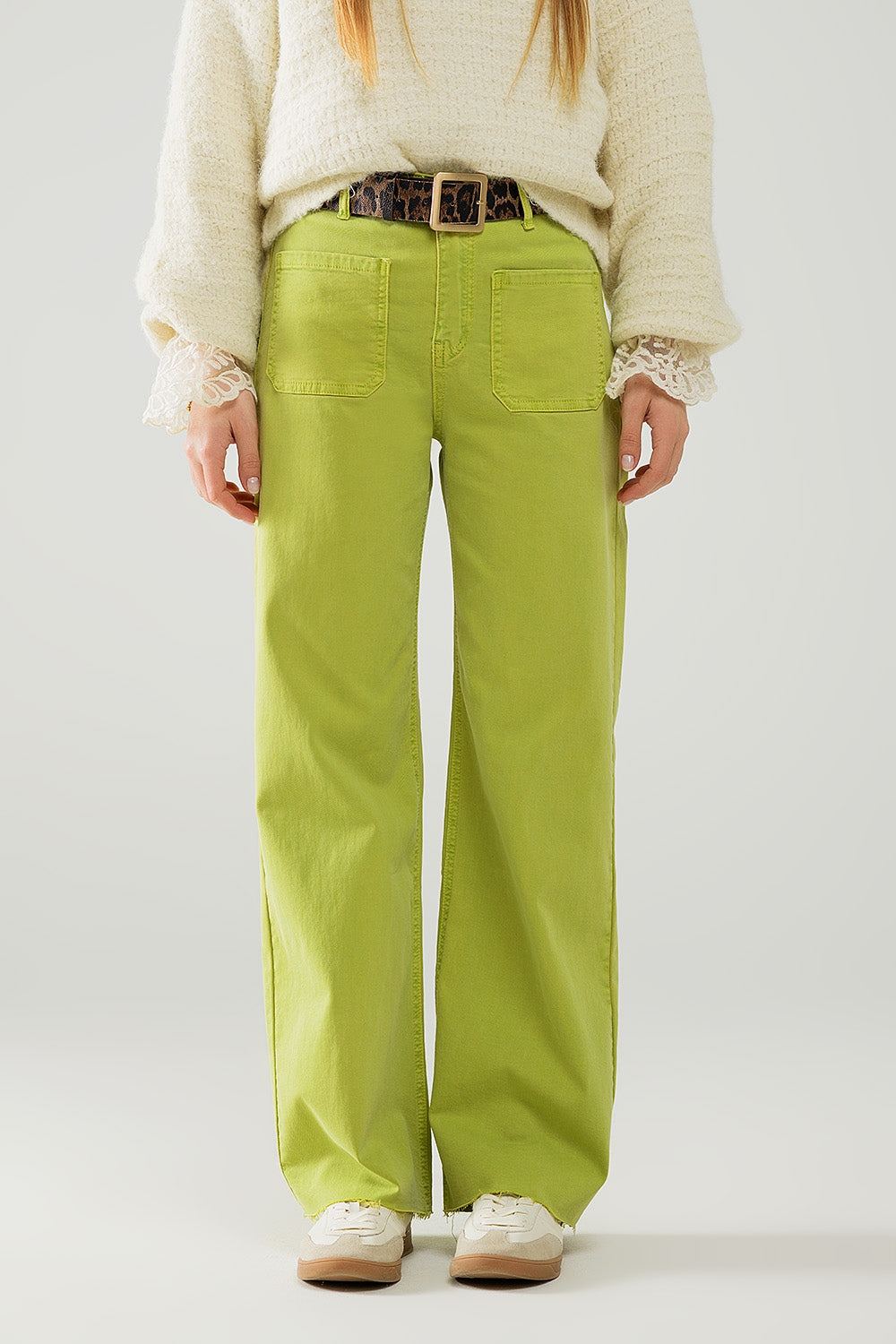 Lime Green Straight Leg Jeans With Front Pockets - Coloured Jeans