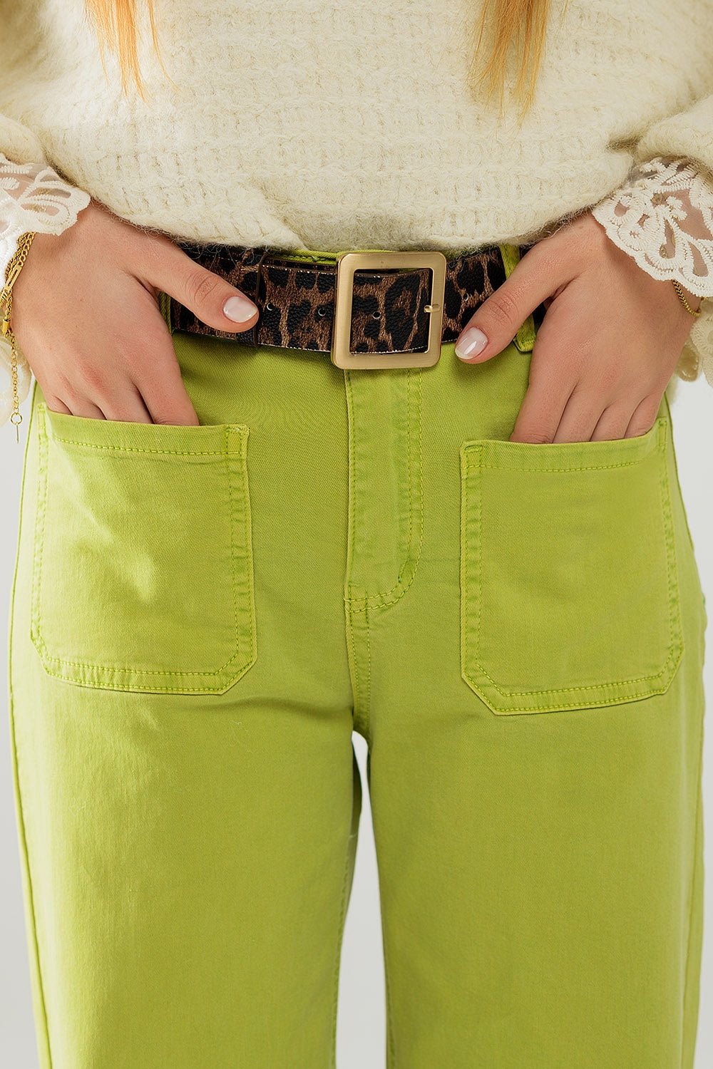 Lime Green Straight Leg Jeans With Front Pockets - Coloured Jeans