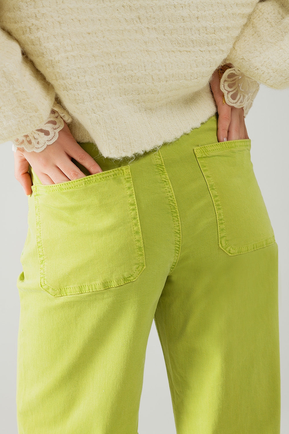 Lime Green Straight Leg Jeans With Front Pockets - Coloured Jeans