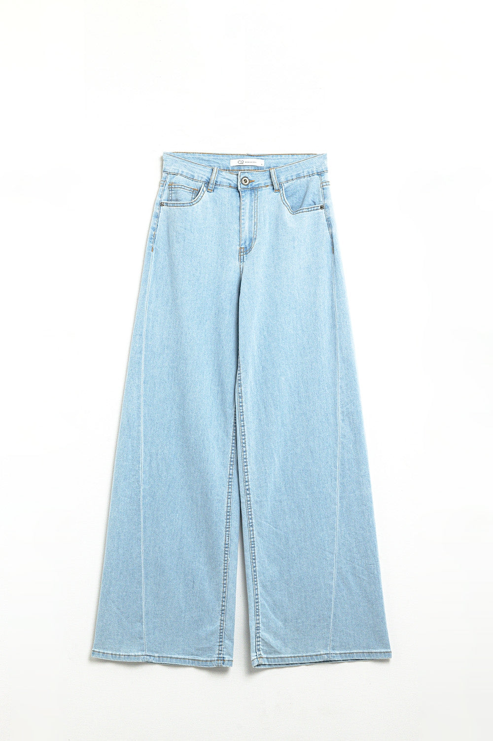 wide leg jeans in light wash with side seam - Denim