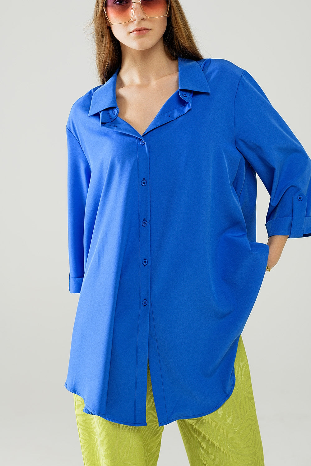 Shirt made from very soft and lightweight fabric in electric blue color. - Shirts