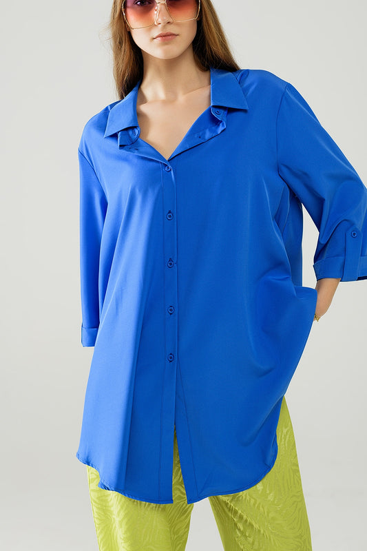 Shirt made from very soft and lightweight fabric in electric blue color. - Shirts