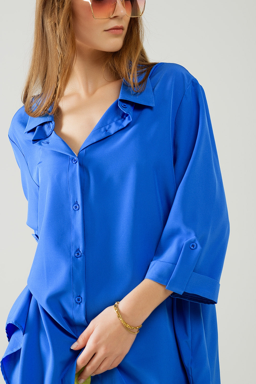 Shirt made from very soft and lightweight fabric in electric blue color. - Shirts