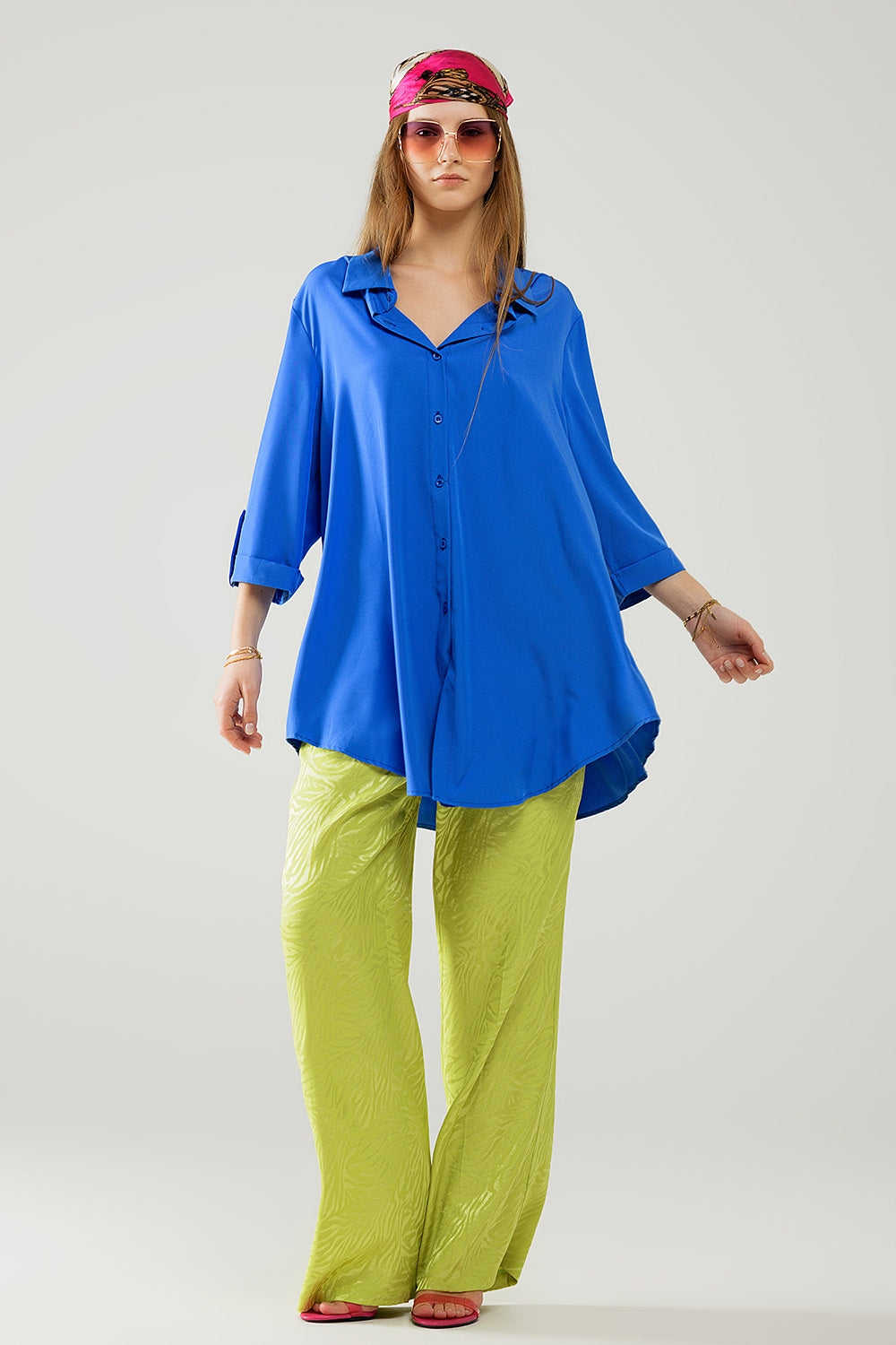 Shirt made from very soft and lightweight fabric in electric blue color. - Shirts