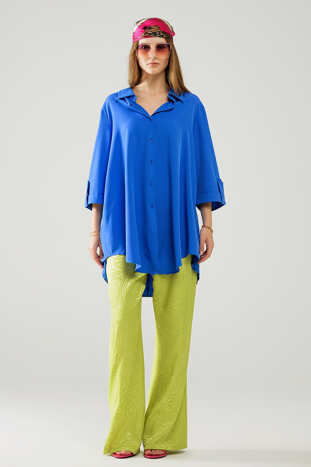 Shirt made from very soft and lightweight fabric in electric blue color. - Shirts