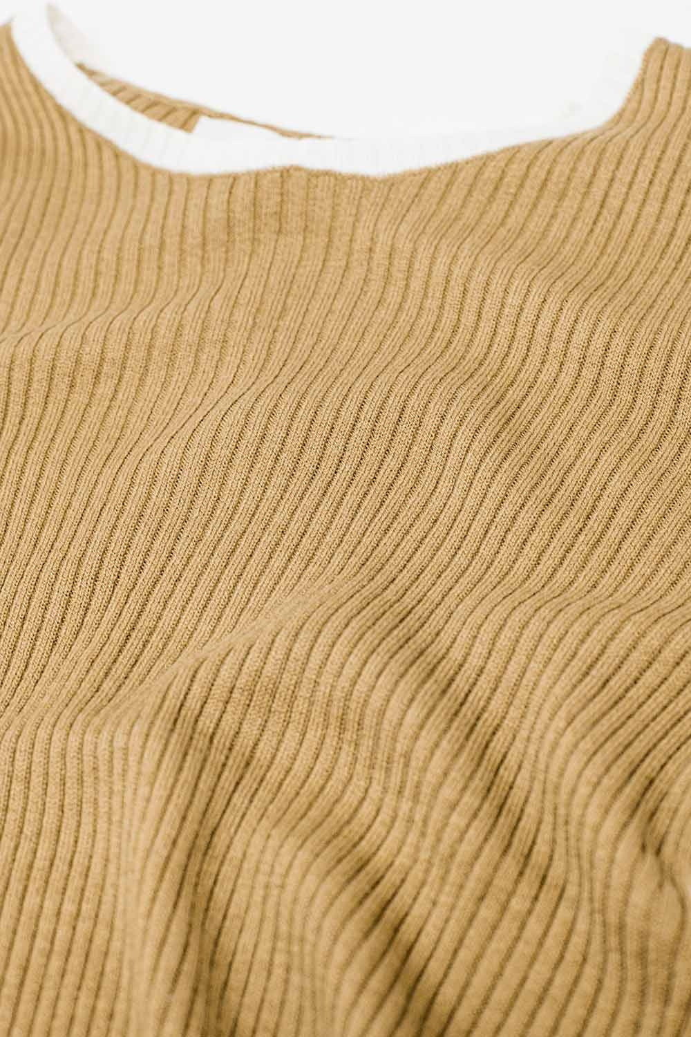 Casual camel Rib Swearer With white Trim detail