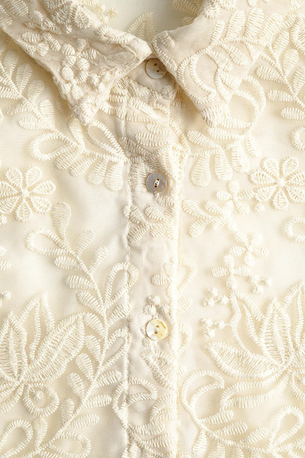 Romantic beige Lace Shirt With Balloon Sleeves - Shirts
