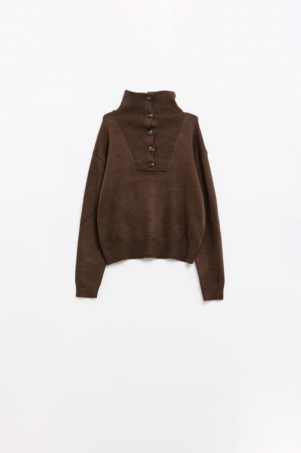 Brown loose sweater with button closure - jumper