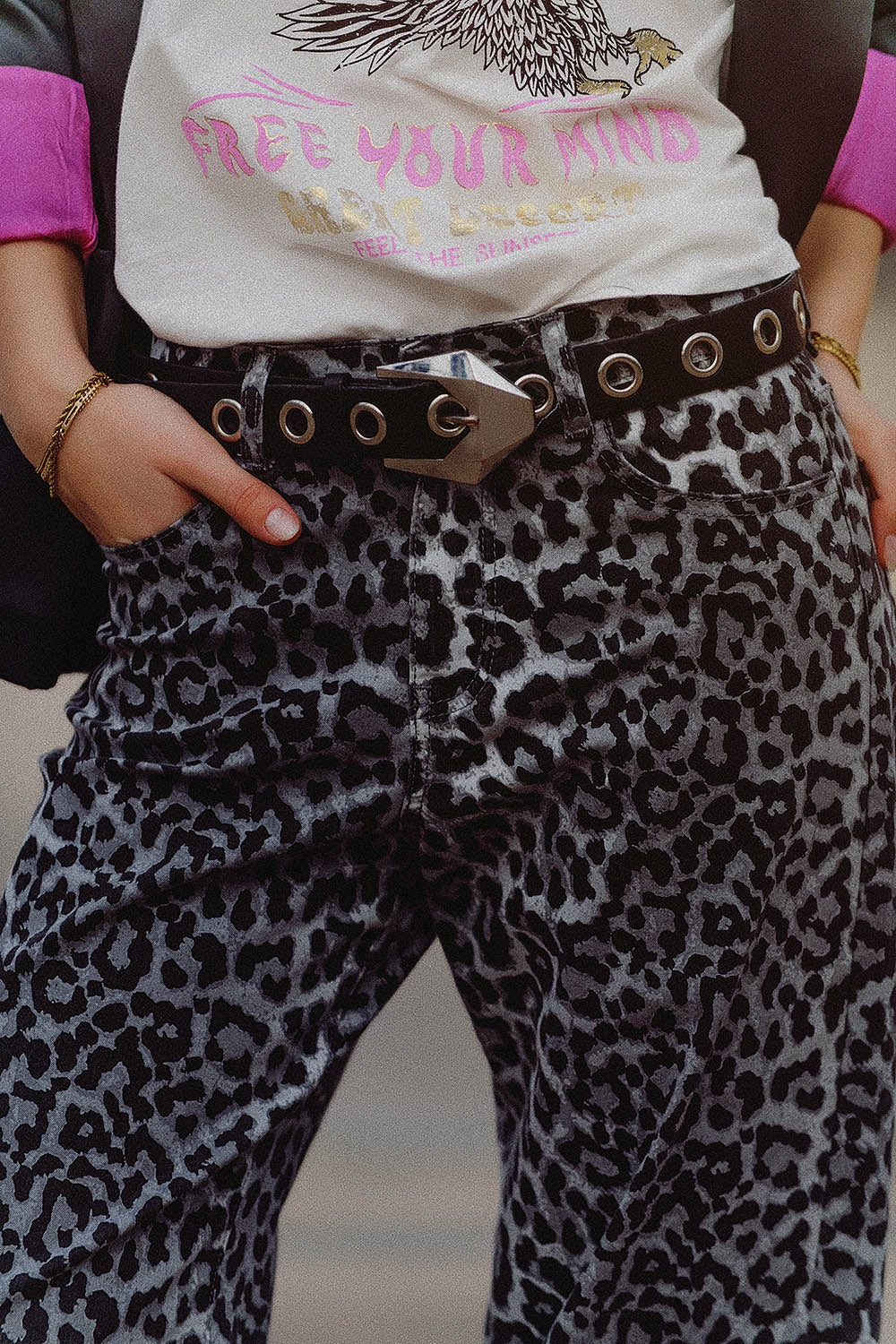 Grey Leopard Print pants - trousers, Coloured Jeans