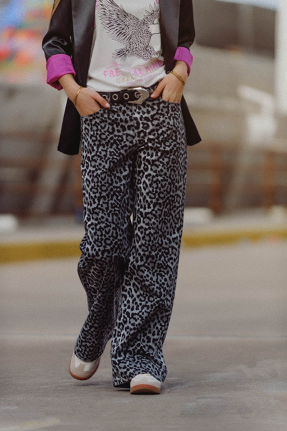 Grey Leopard Print pants - trousers, Coloured Jeans