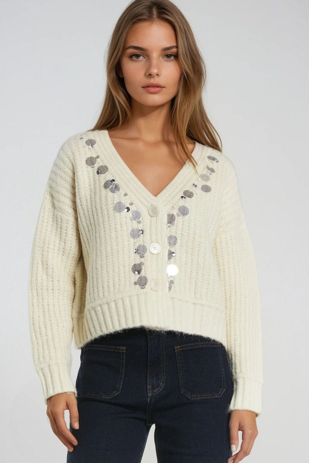 Chunky knit cardigan with sequin detail