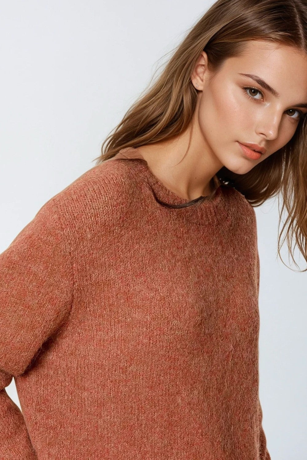 standard fit soft knit sweater in camel - jumper