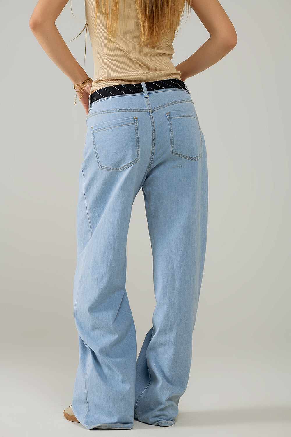 Light Blue Wide-Leg jeans with pleats - Denim