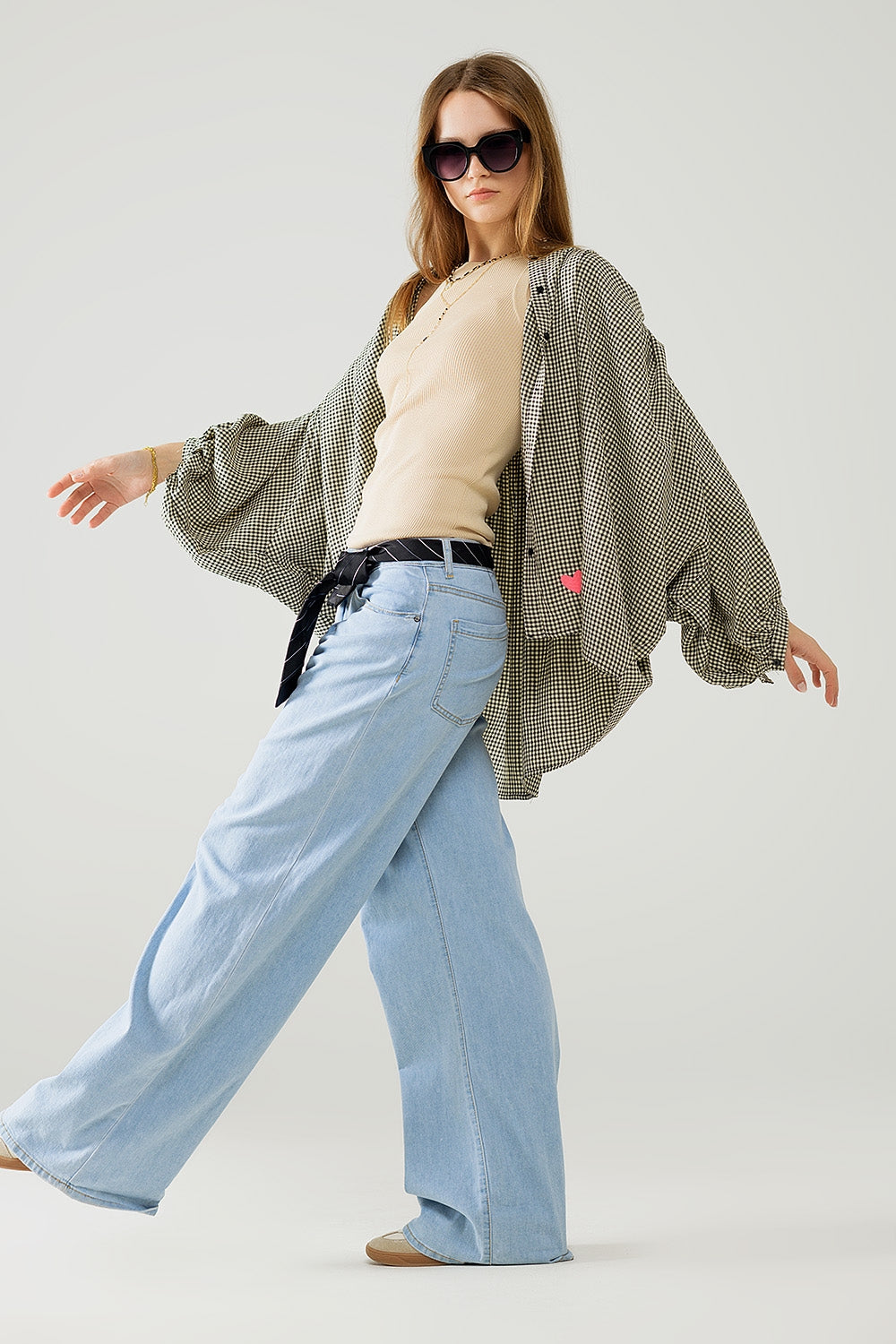 Light Blue Wide-Leg jeans with pleats - Denim