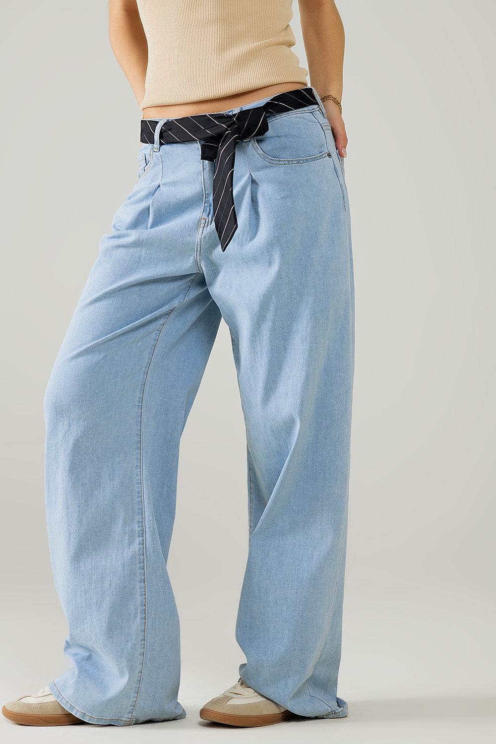 Light Blue Wide-Leg jeans with pleats - Denim