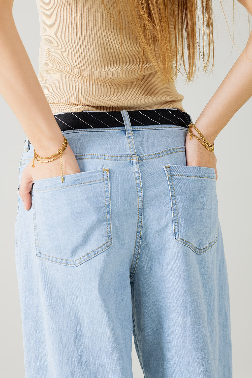 Light Blue Wide-Leg jeans with pleats - Denim