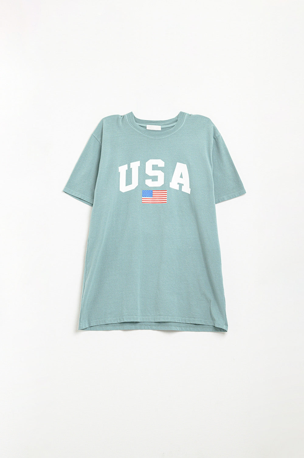 Green loose long t-shirt with USA logo - top