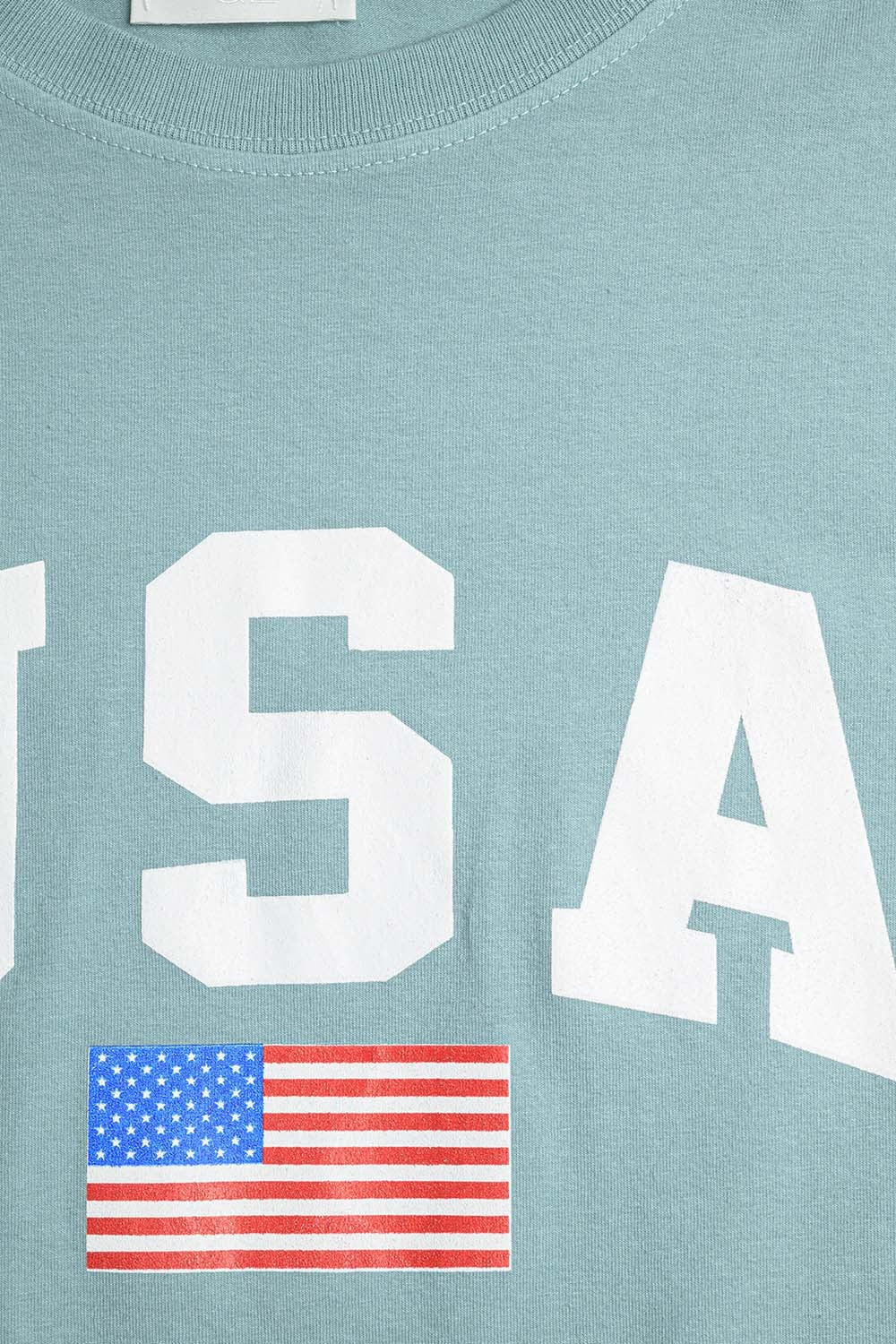 Green loose long t-shirt with USA logo - top