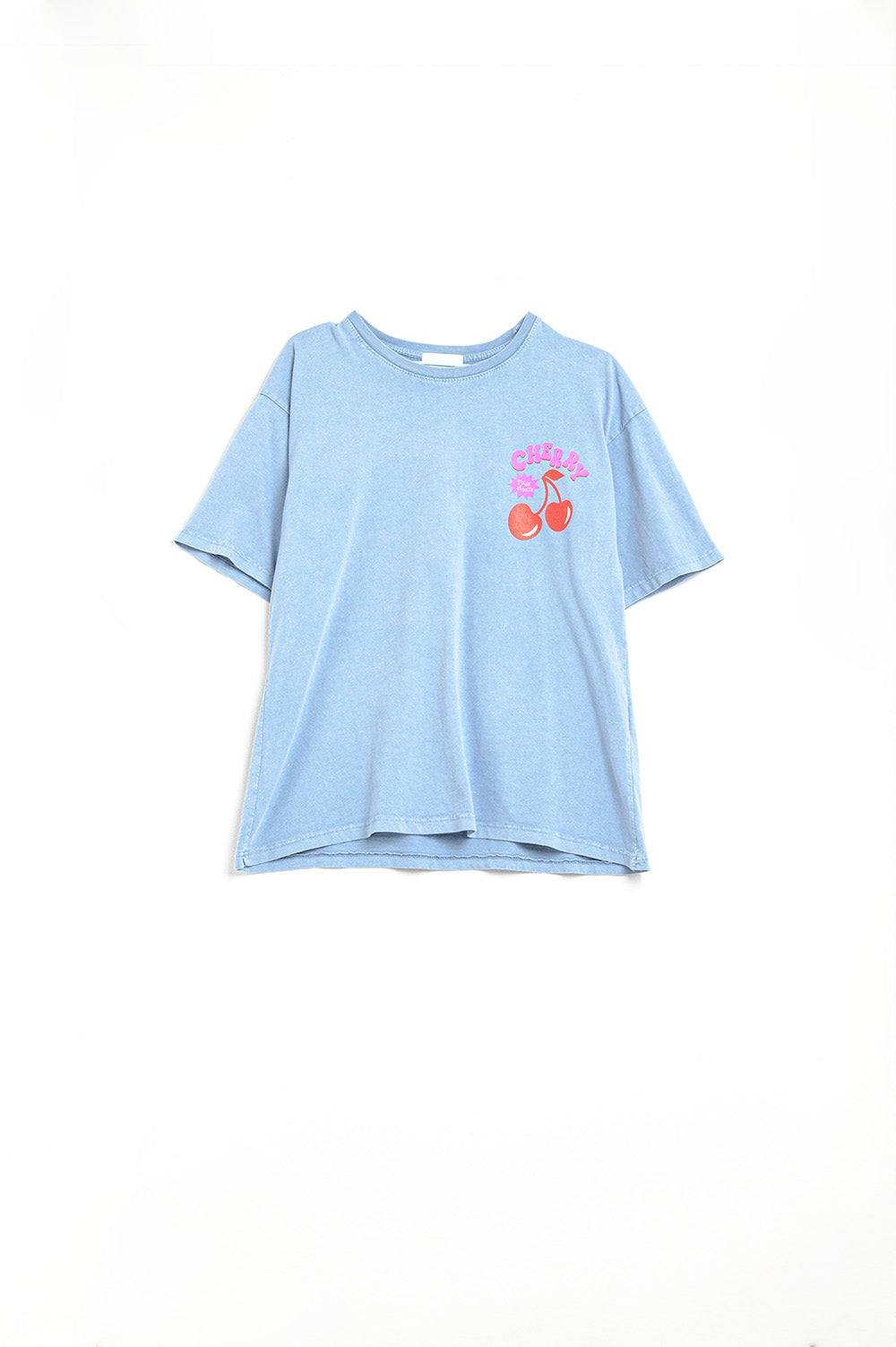 Blue T-shirt with Cherry in logo and letters - top