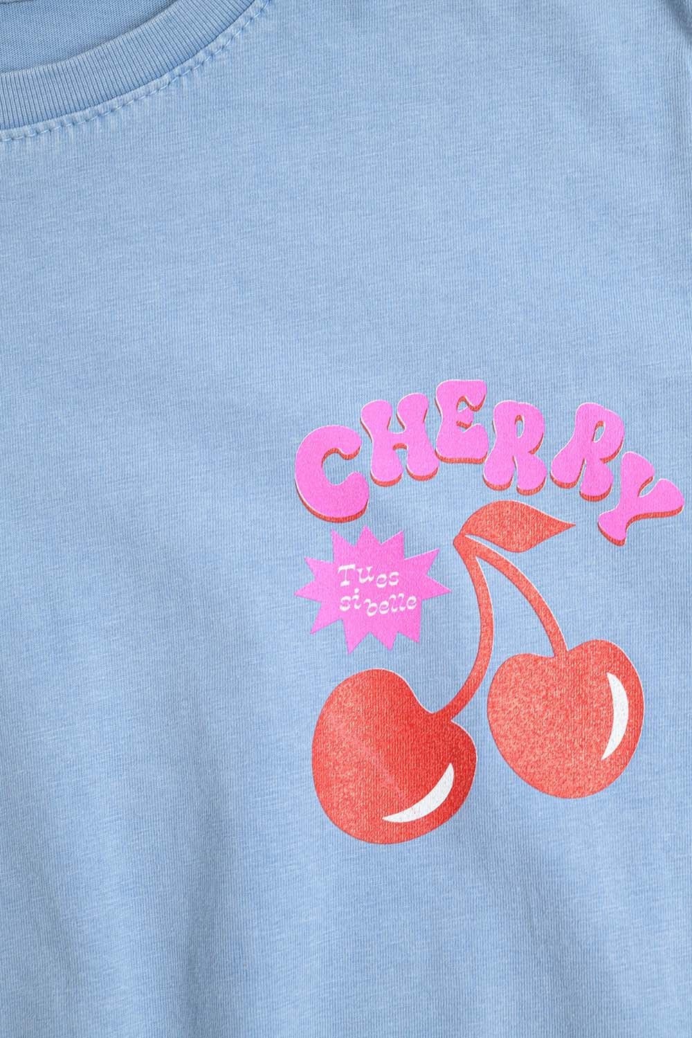 Blue T-shirt with Cherry in logo and letters - top