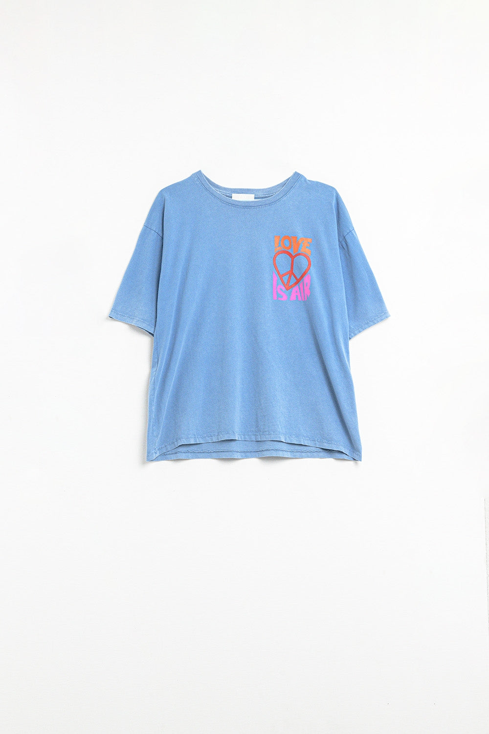 Blue T-Shirt made in italy with Love is Air and Heart with Peace logo - top