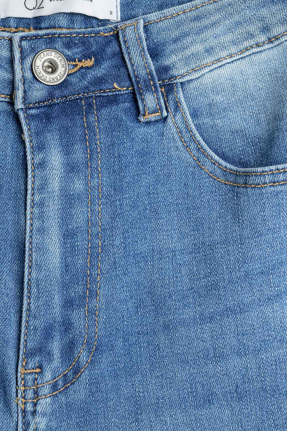 medium wash straight fit on cuffed hem jeans - Denim