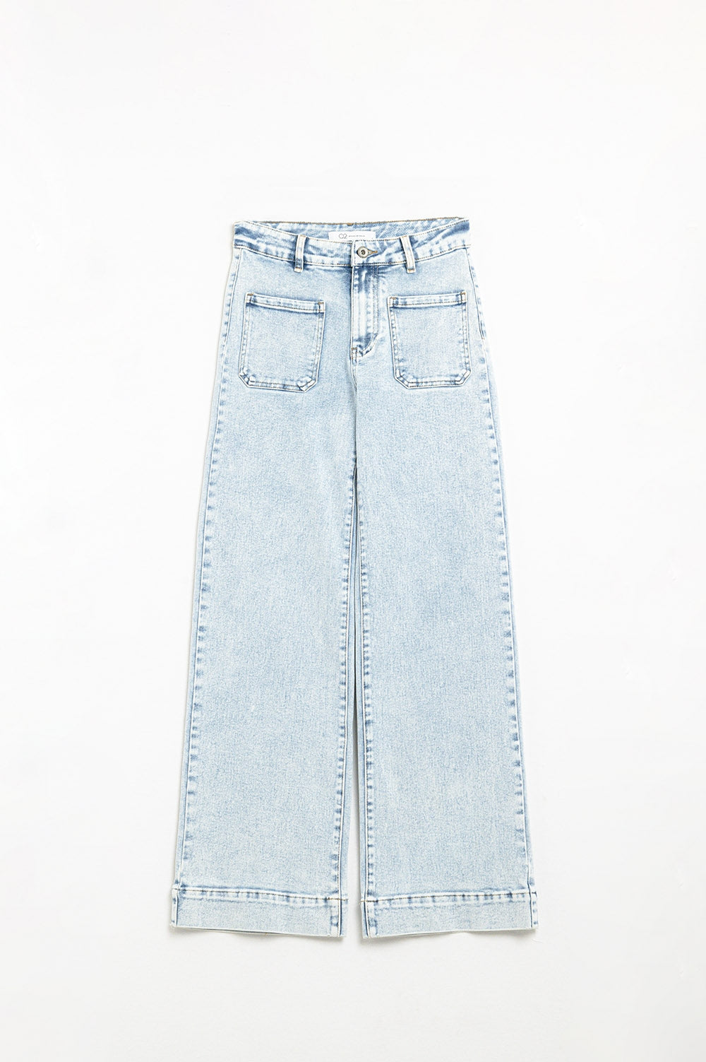 Light wash jeans with wide leg and pockets - Denim